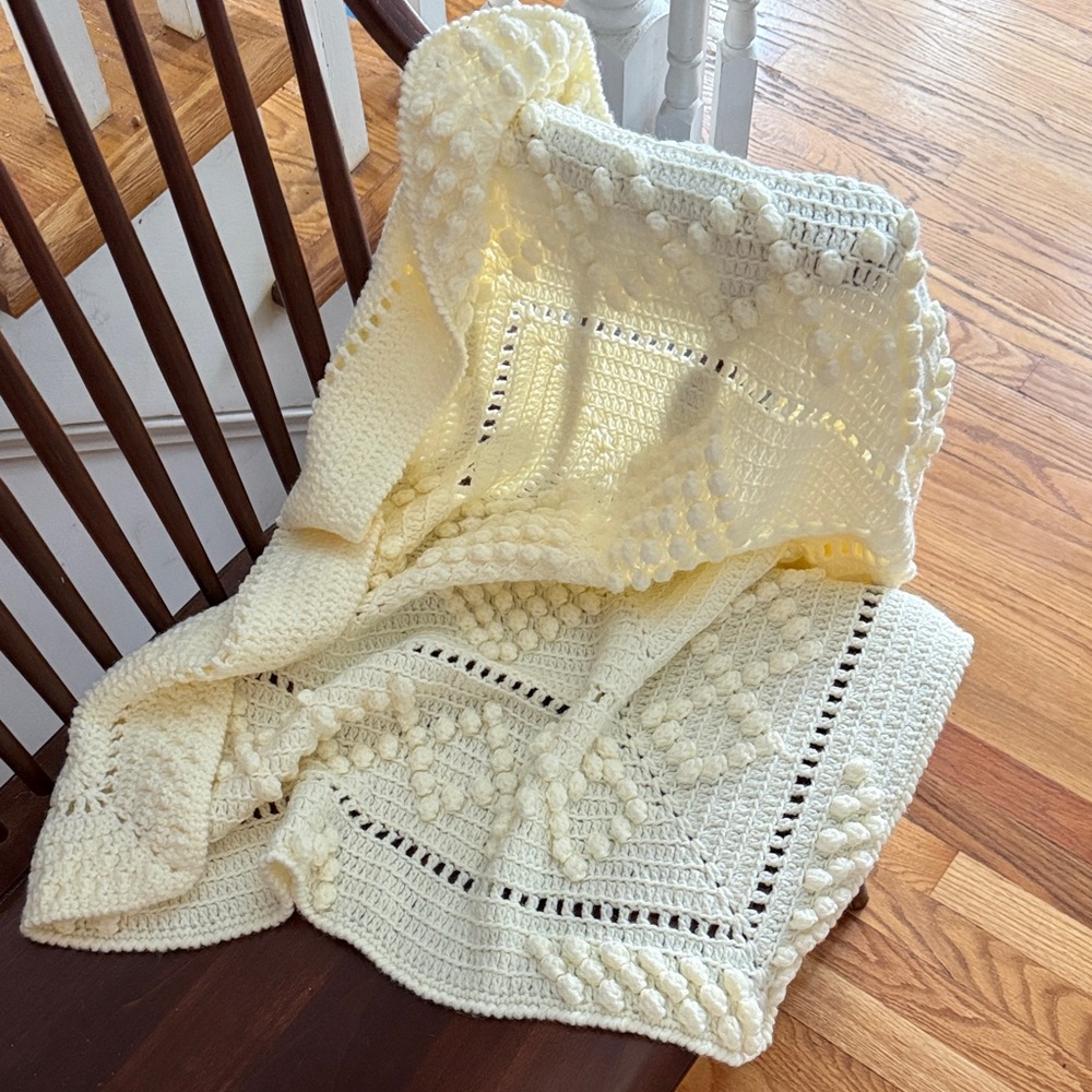 Handmade Cream Crochet POPCORN STITCHED  Blanket